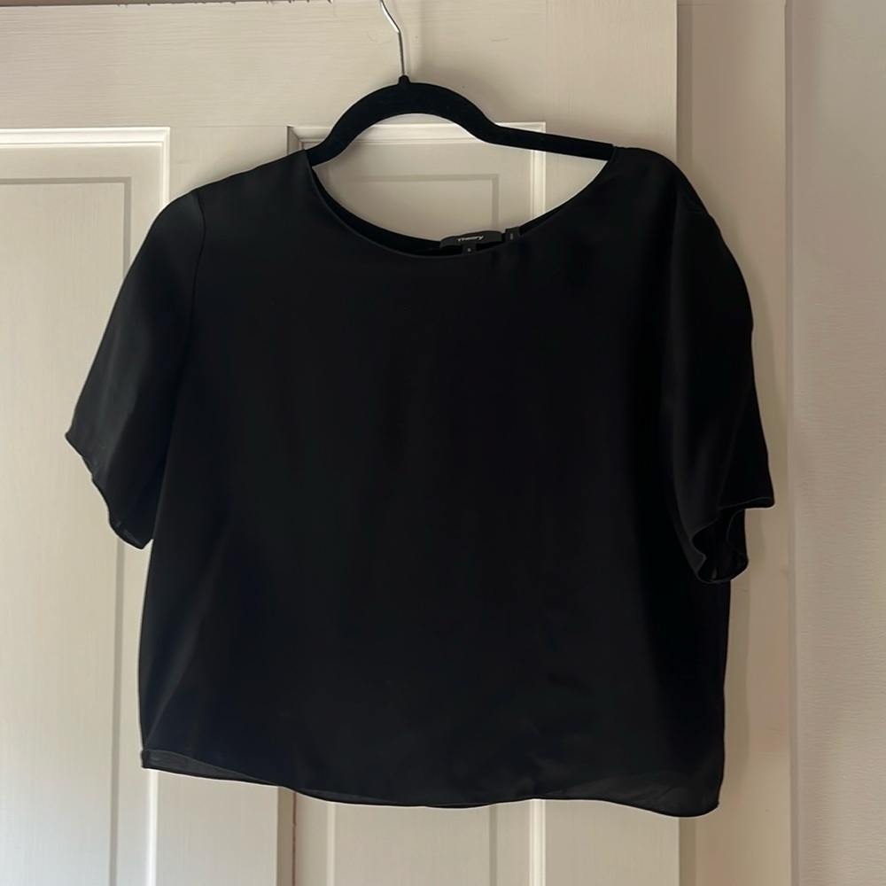 Theory chiffon black tee